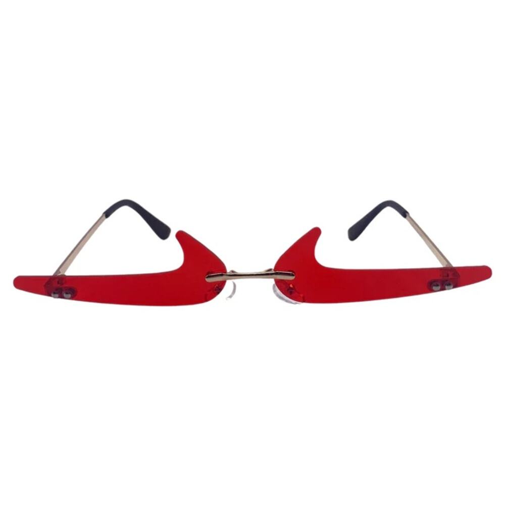 6170 | Red Backward Checkmark Novelty Rimless Sunglasses